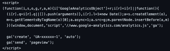 Google Analytics JavaScript Snippet Example